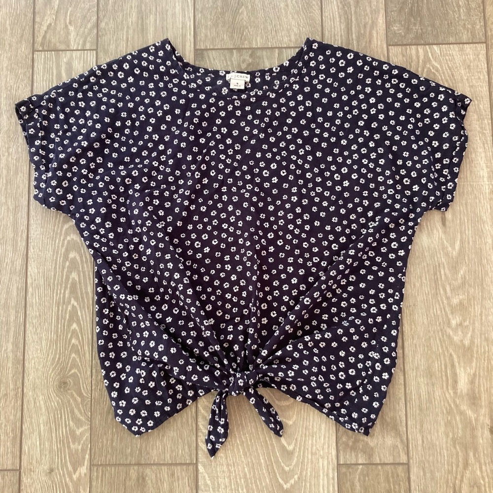 J. Crew Navy with White Flower Tie Blouse